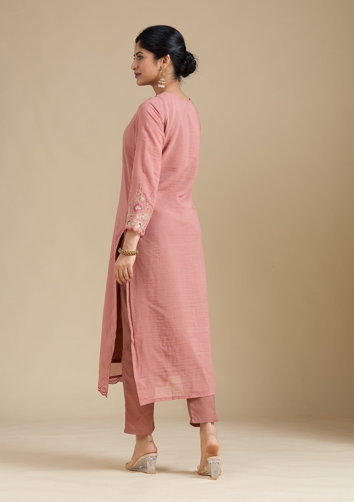 Rust Threadwork Chanderi Readymade Salwar Suit