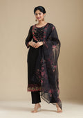 Black Threadwork Organza Readymade Salwar Suit