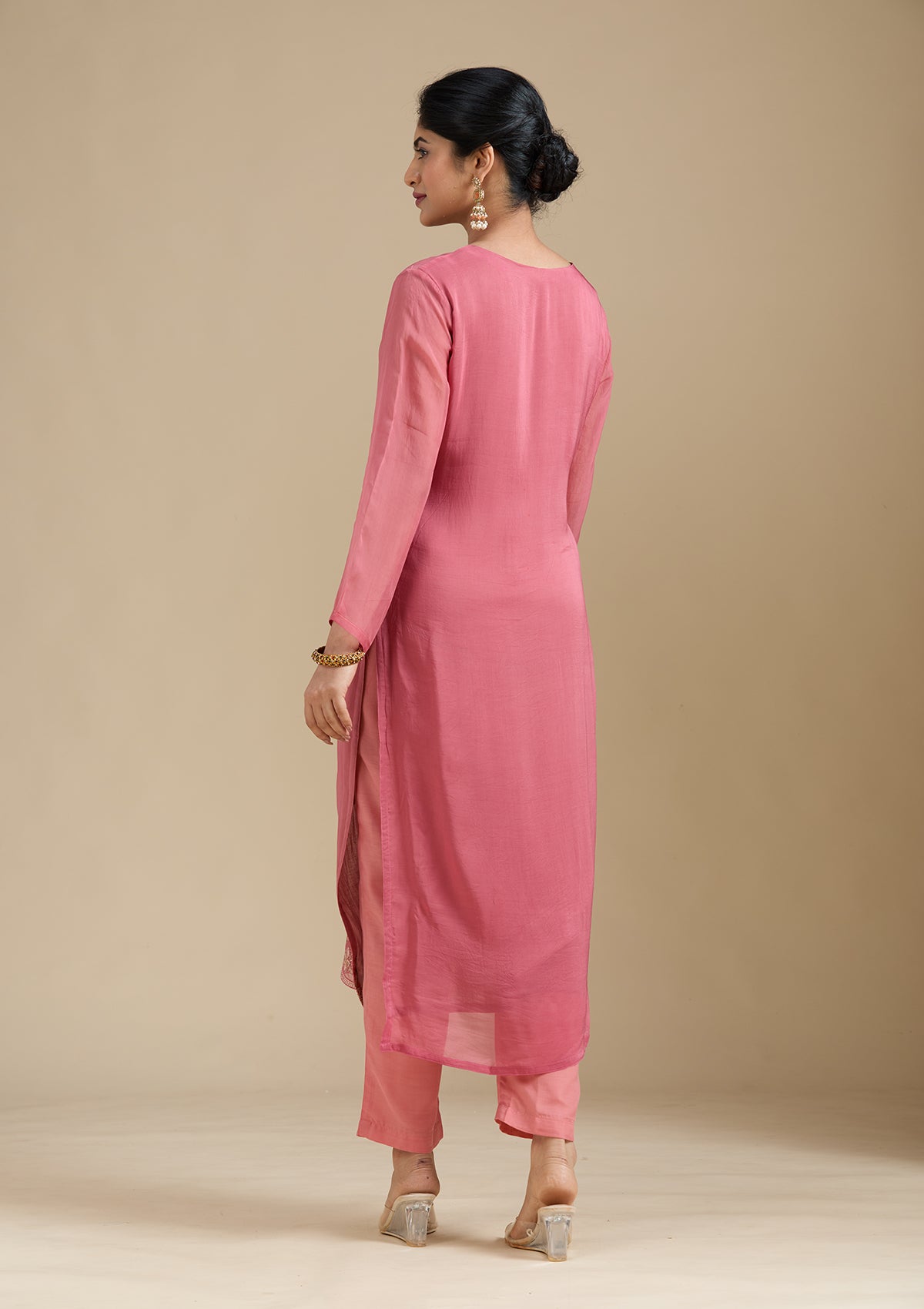 Peach Zardozi (Gold) Organza Readymade Salwar Suit