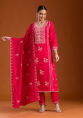 Rani Pink Cutdana Chanderi Readymade Salwar Suit