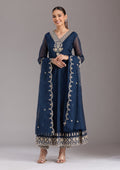 Navy Blue Zariwork (Gold) Organza Readymade Salwar Suit
