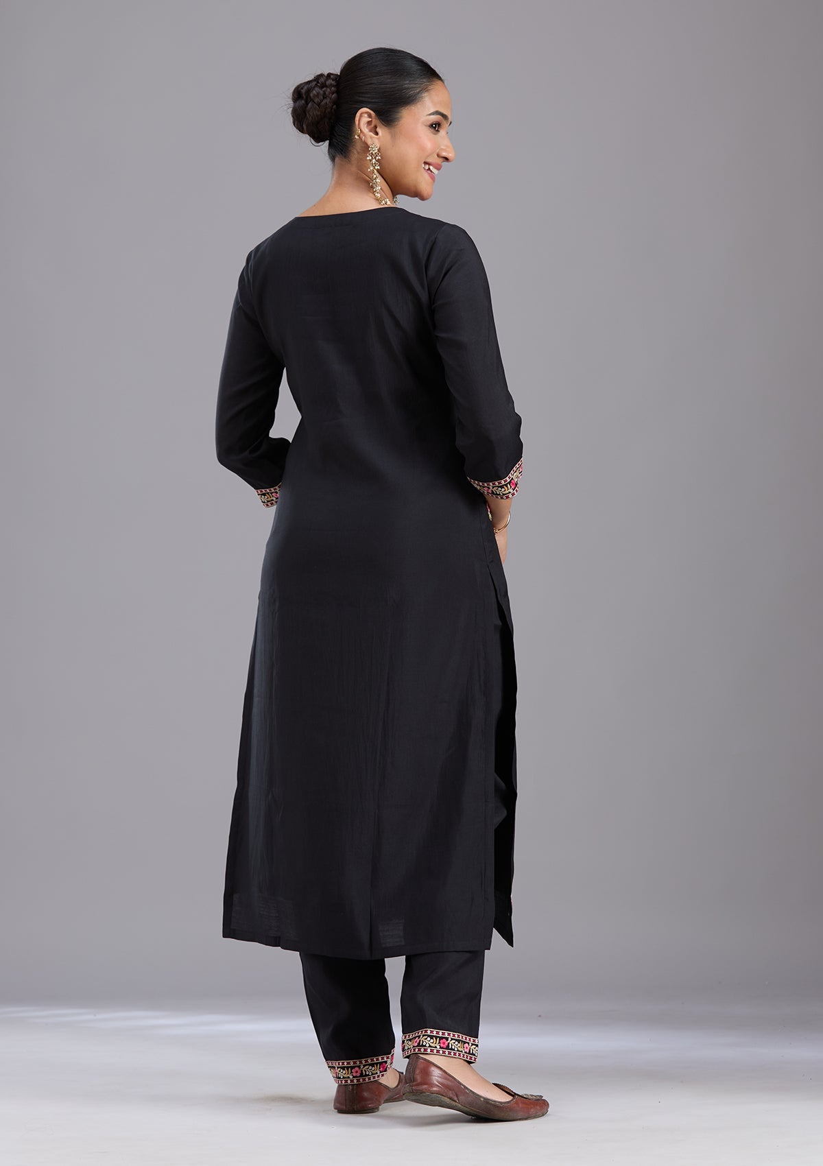 Black Threadwork Chanderi Readymade Salwar Suit