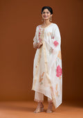 White Threadwork Chanderi Readymade Salwar Suit