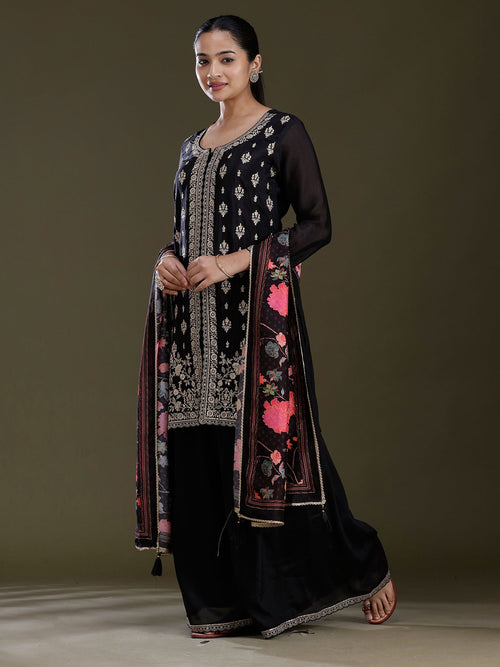 Black Zariwork (Gold) Chinon Readymade Salwar Suit