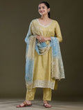 Leaf Green Threadwork Dola Silk Readymade Salwar Suit