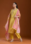 Mehendi Printed Soft Raw Silk Readymade Salwar Suit