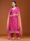 Rani Pink Threadwork Dola Silk Readymade Salwar Suit