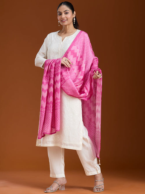 Cream Threadwork Chanderi Readymade Salwar Suit