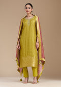 Mehandi Green Cording Banarasi Readymade Salwar Suit