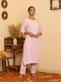 Pink Threadwork Chanderi Readymade Salwar Suit