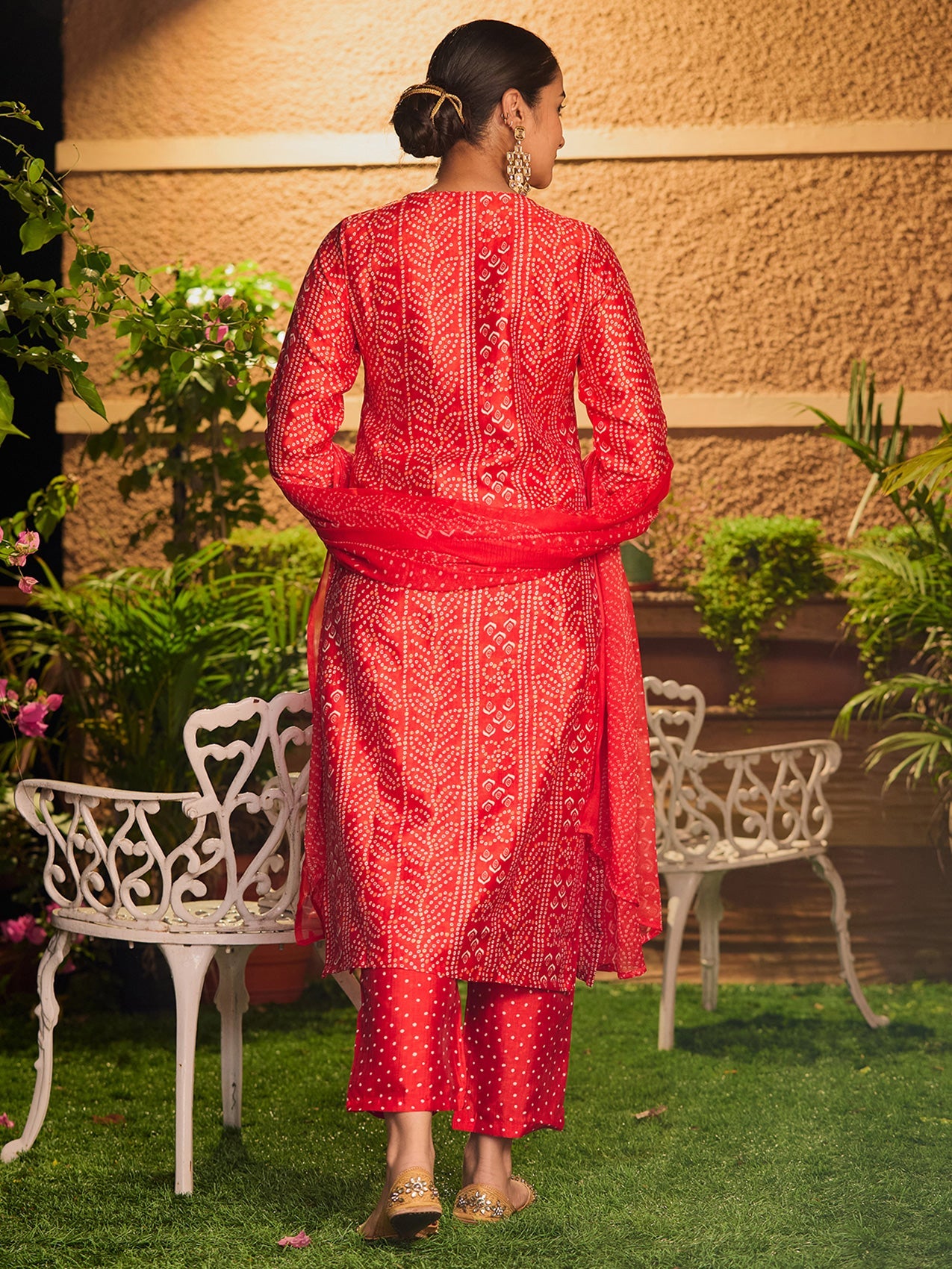 Red Cording Raw Silk Readymade Salwar Suit