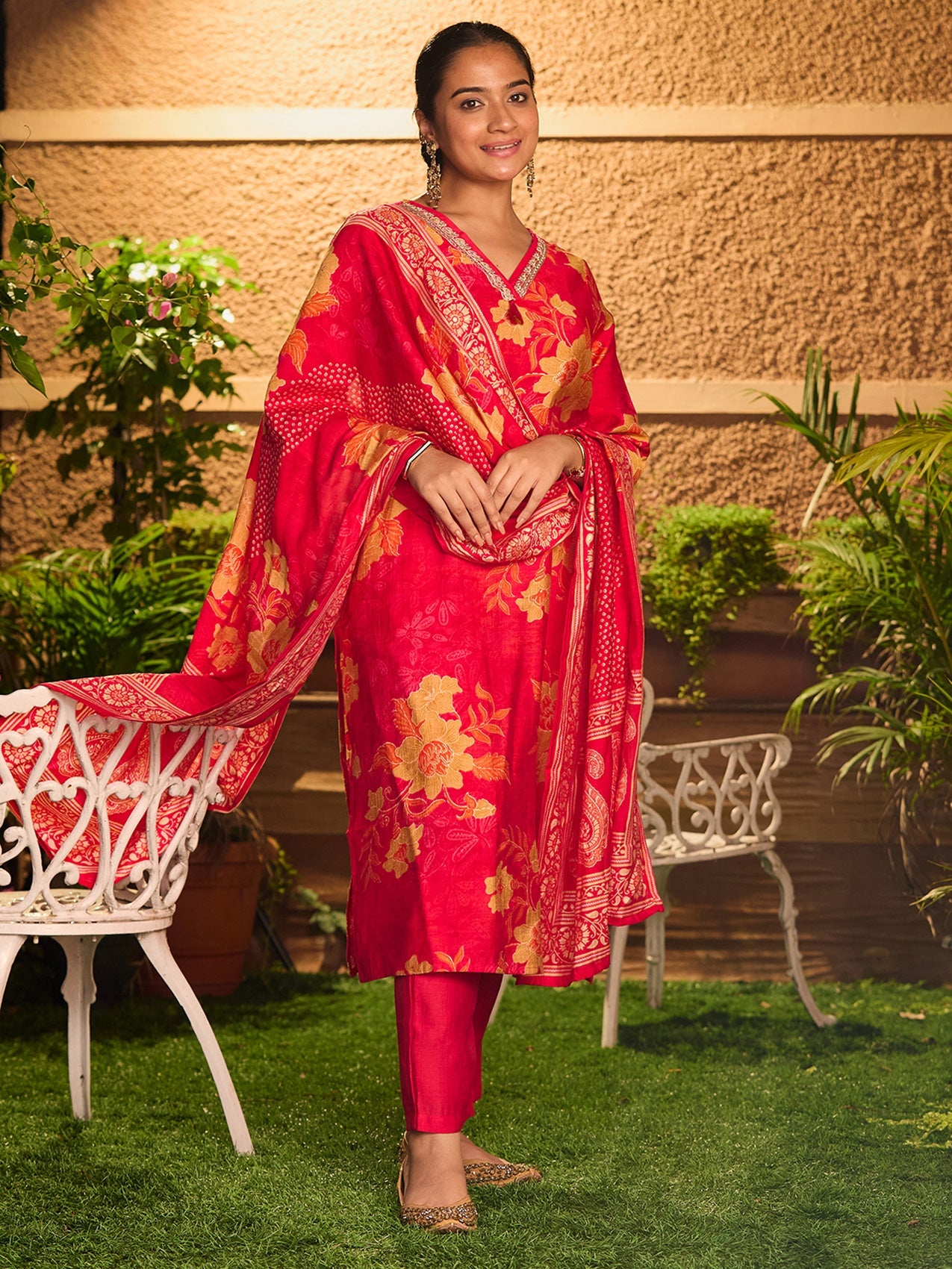 Rani Pink Cording Soft Raw Silk Readymade Salwar Suit