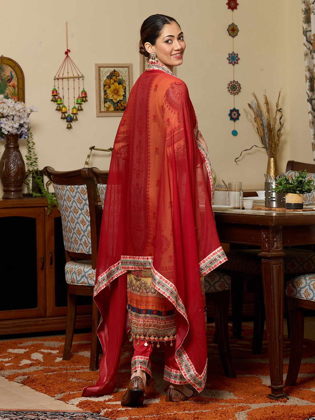 Yellow Mirrorwork Crepe Readymade Salwar Suit