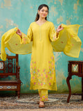 Yellow Threadwork Chanderi Readymade Salwar Suit