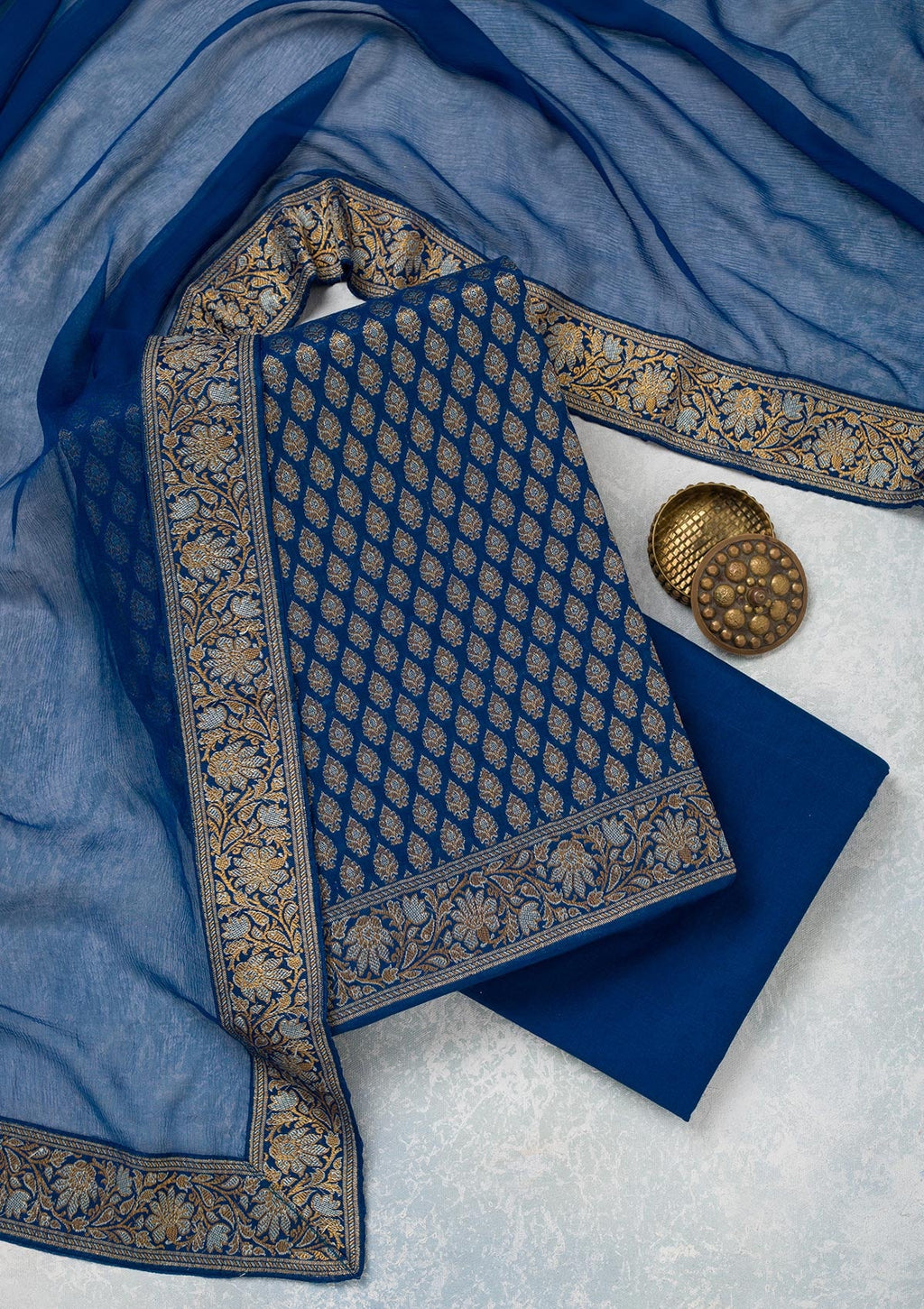 Navy Blue Zariwork Banarasi Unstitched Salwar Suit
