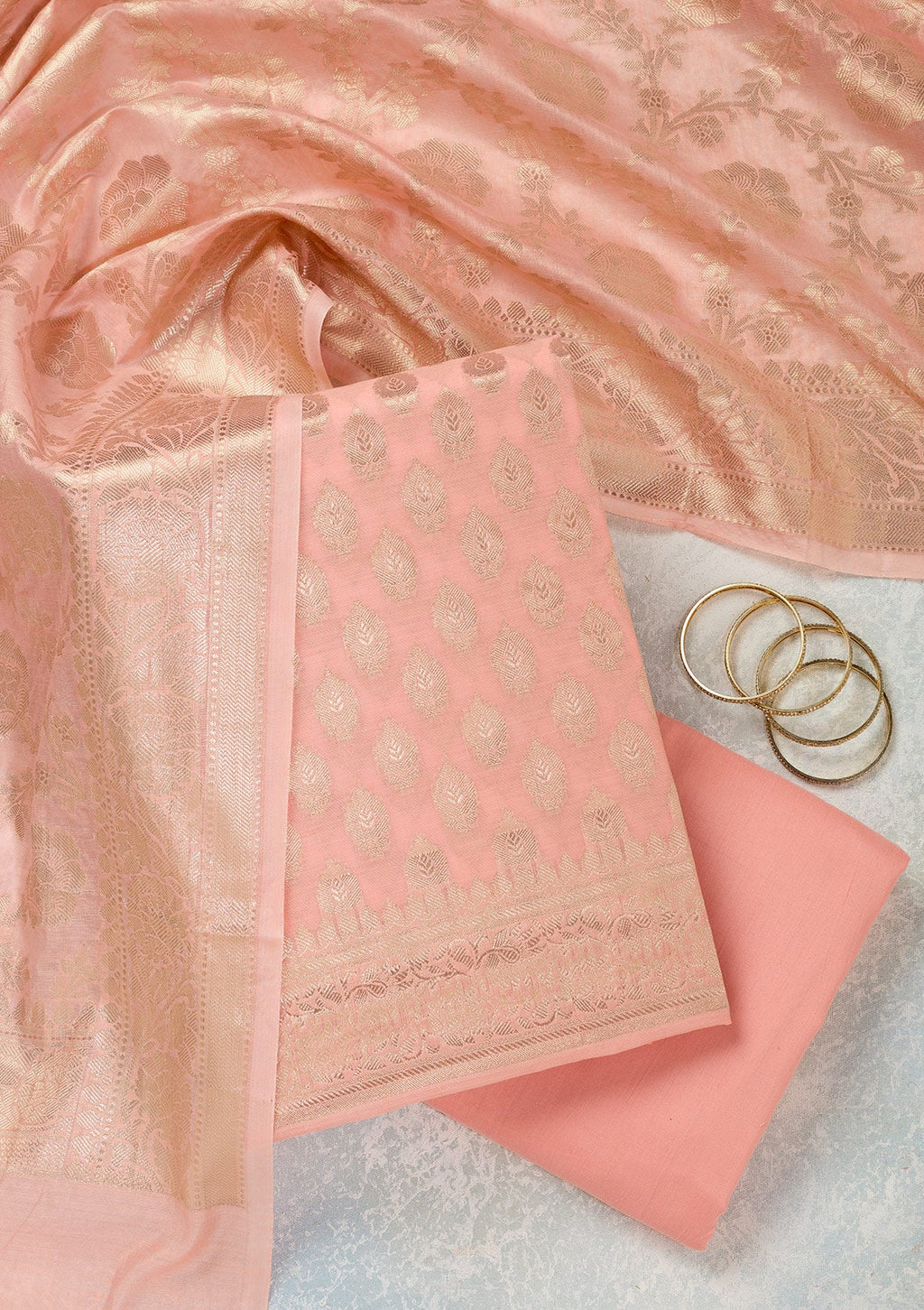 Peach Zariwork Banarasi Unstitched Salwar Suit