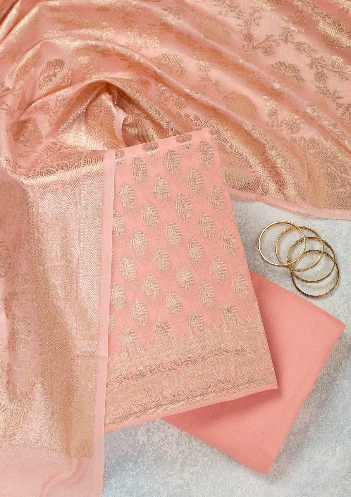 Peach Zariwork Banarasi Unstitched Salwar Suit