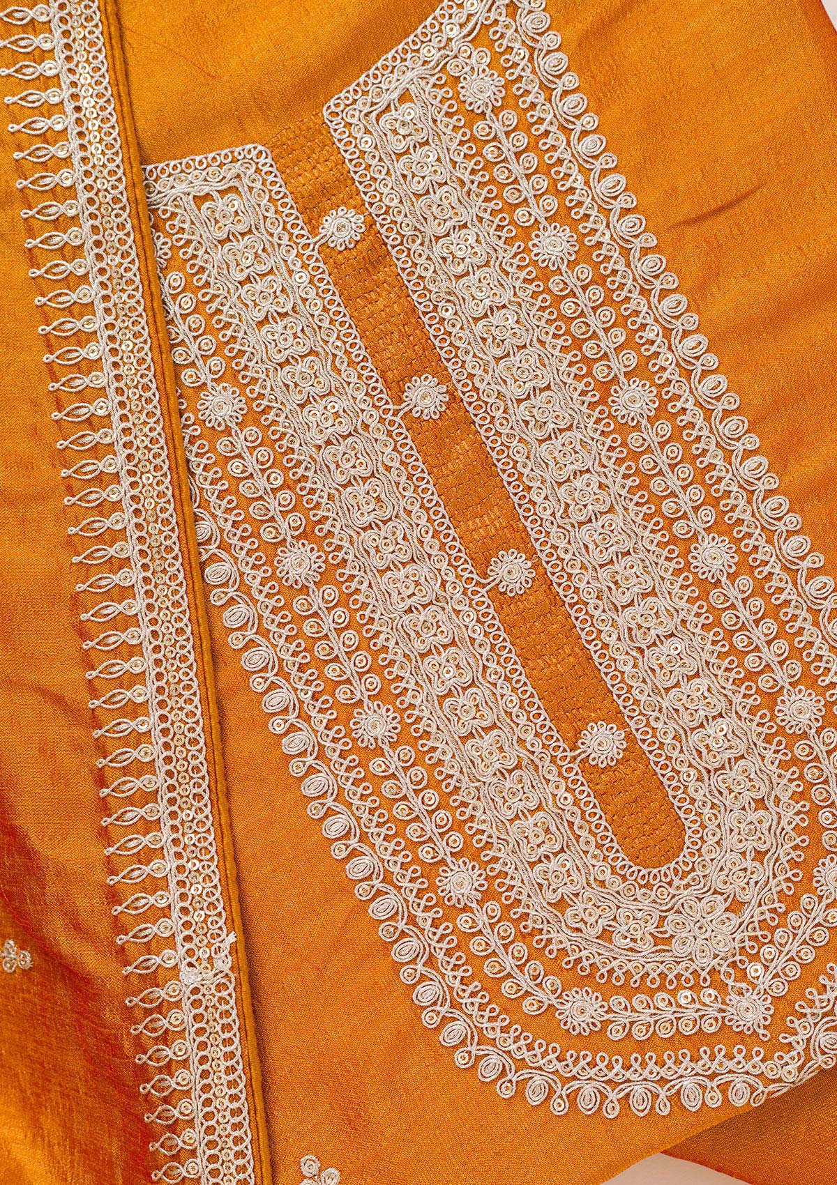 Mustard Zariwork Art Silk Unstitched Salwar Suit