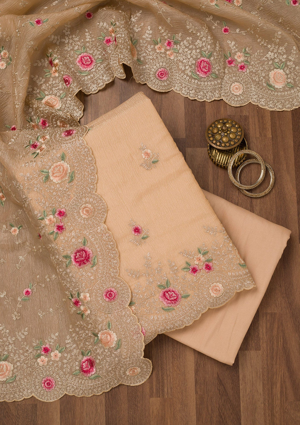 Gold Zariwork Tissue Unstitched Salwar Suit