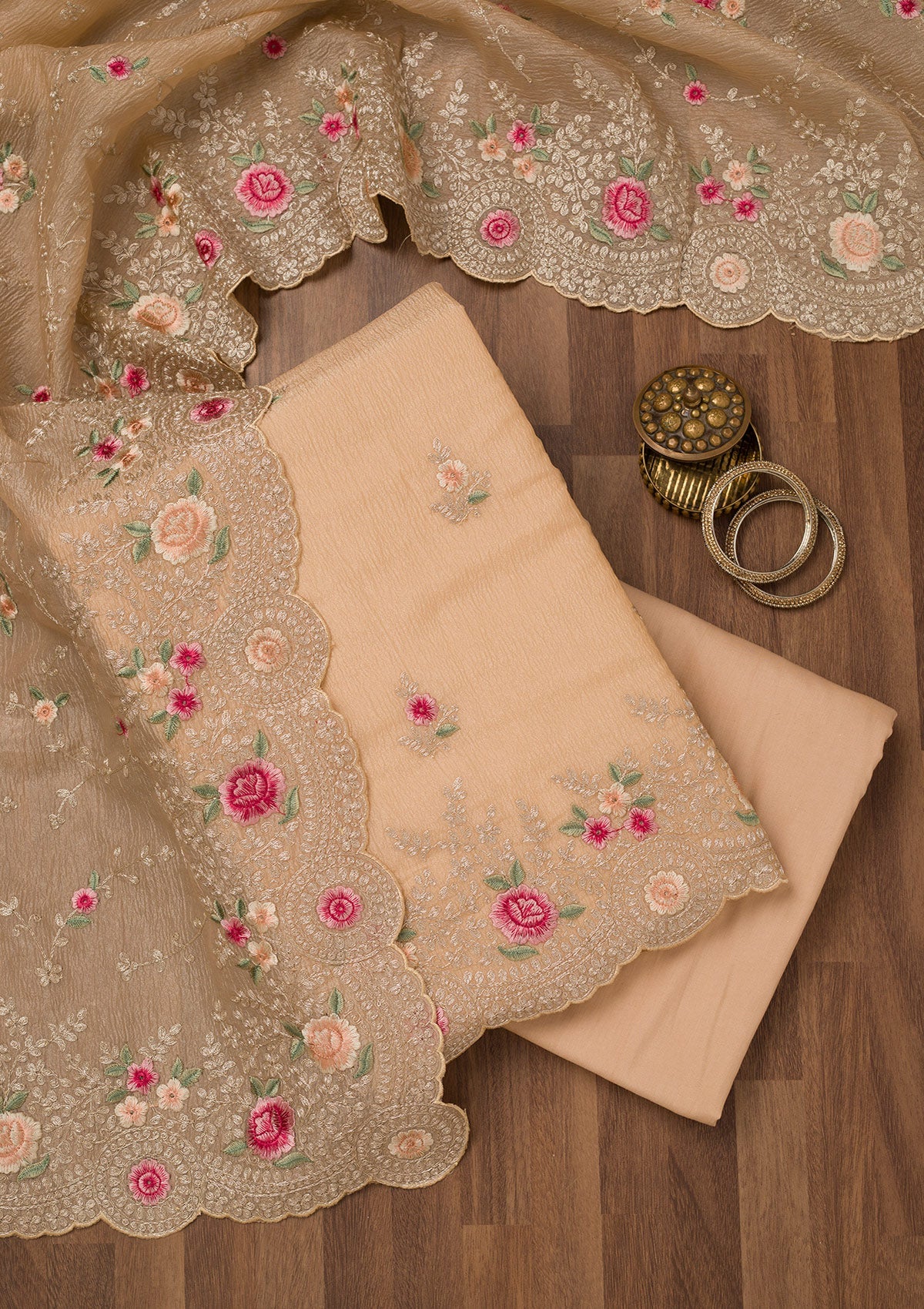 Gold Zariwork Tissue Unstitched Salwar Suit