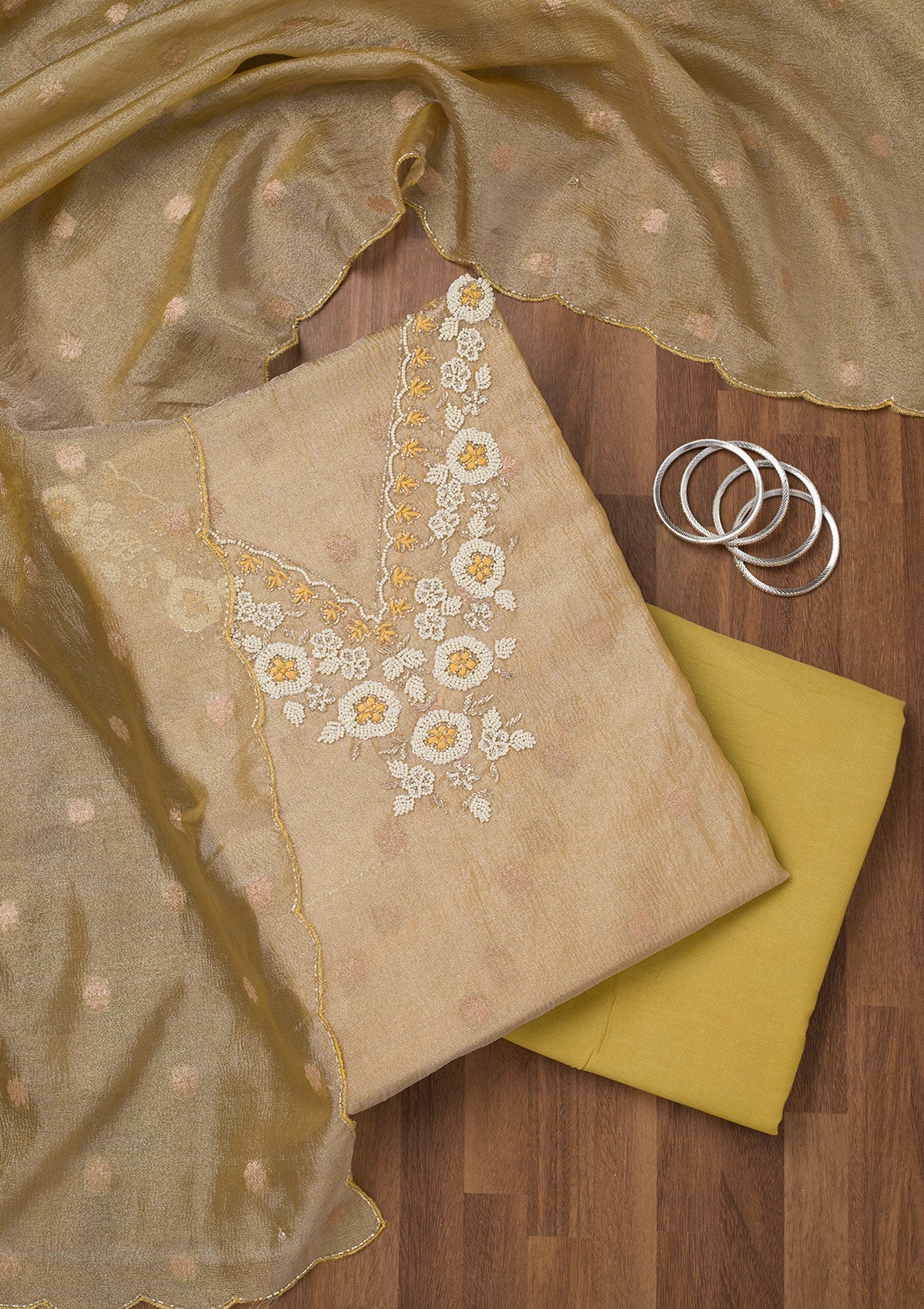 Pista Green Stonework Tissue Unstitched Salwar Suit