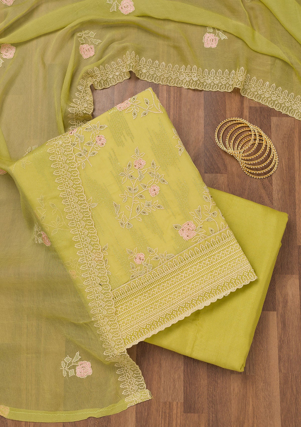 Mehendi Threadwork Georgette Unstitched Salwar Suit