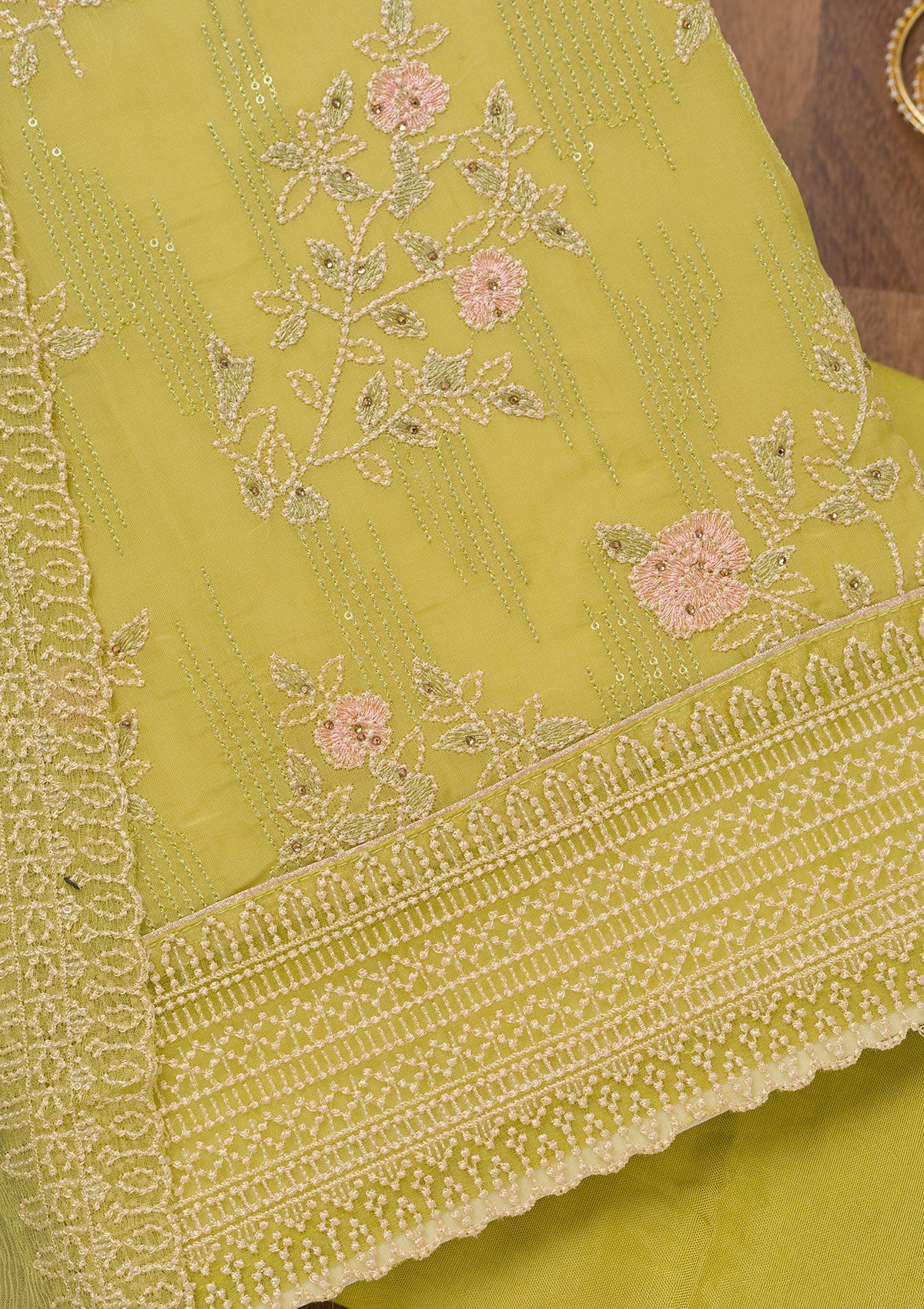 Mehendi Threadwork Georgette Unstitched Salwar Suit