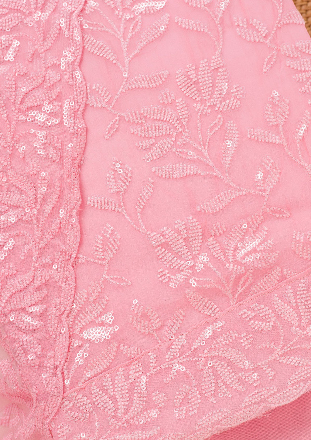 Pink Threadwork Georgette Unstitched Salwar Suit