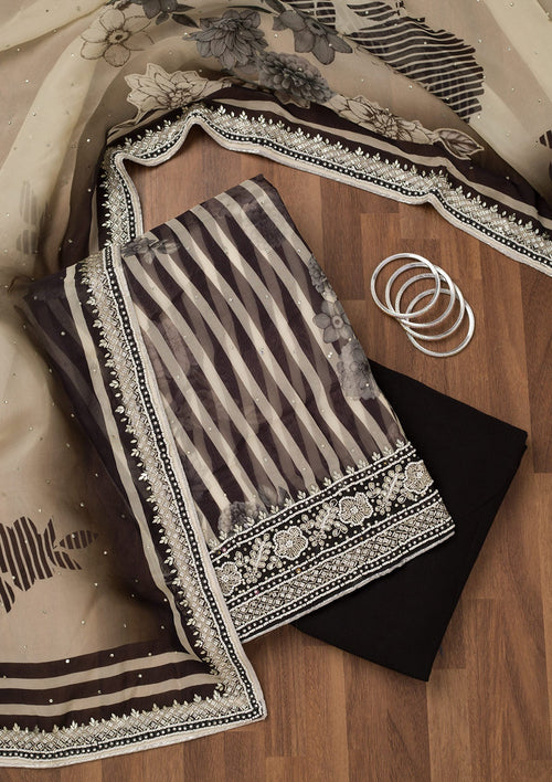 Black Stonework Semi Crepe Unstitched Salwar Suit