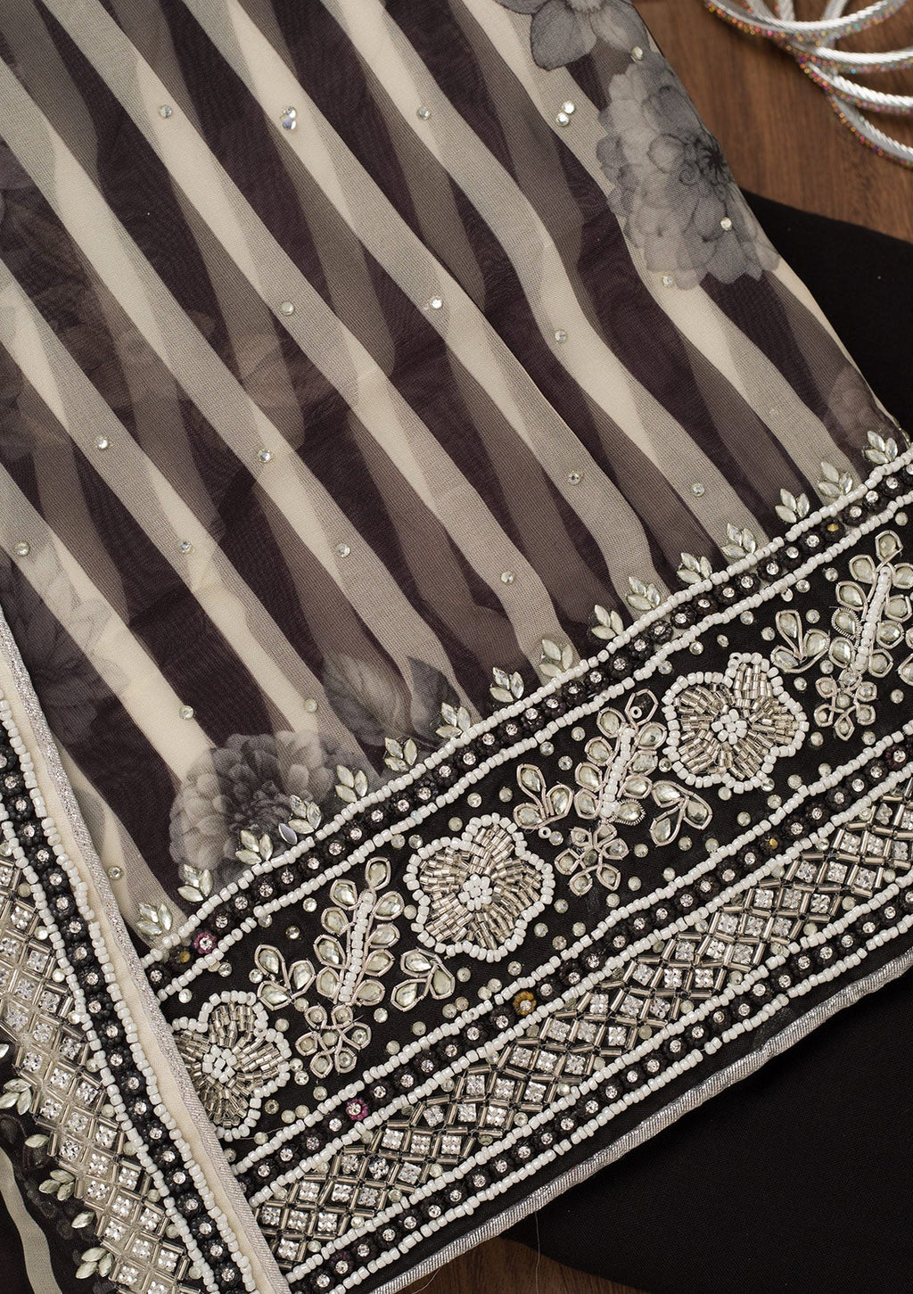 Black Stonework Semi Crepe Unstitched Salwar Suit