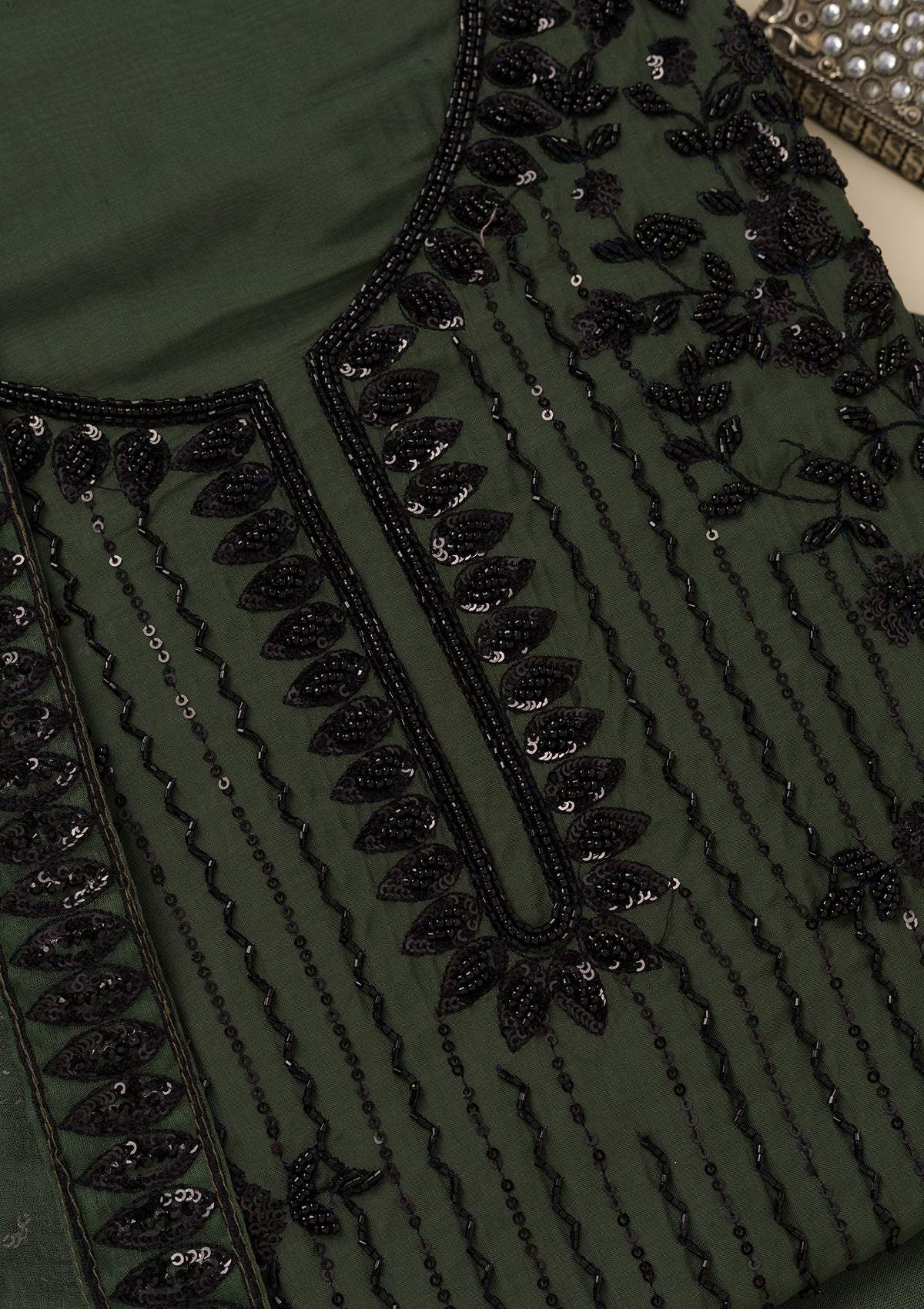 Leaf Green Stonework Tissue Unstitched Salwar Suit