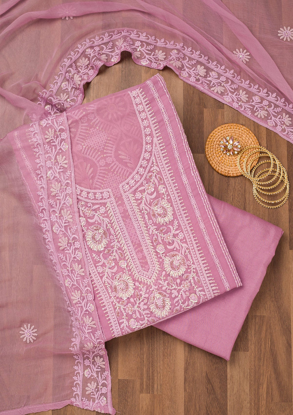 Lavender Chikankari Georgette Unstitched Salwar Suit
