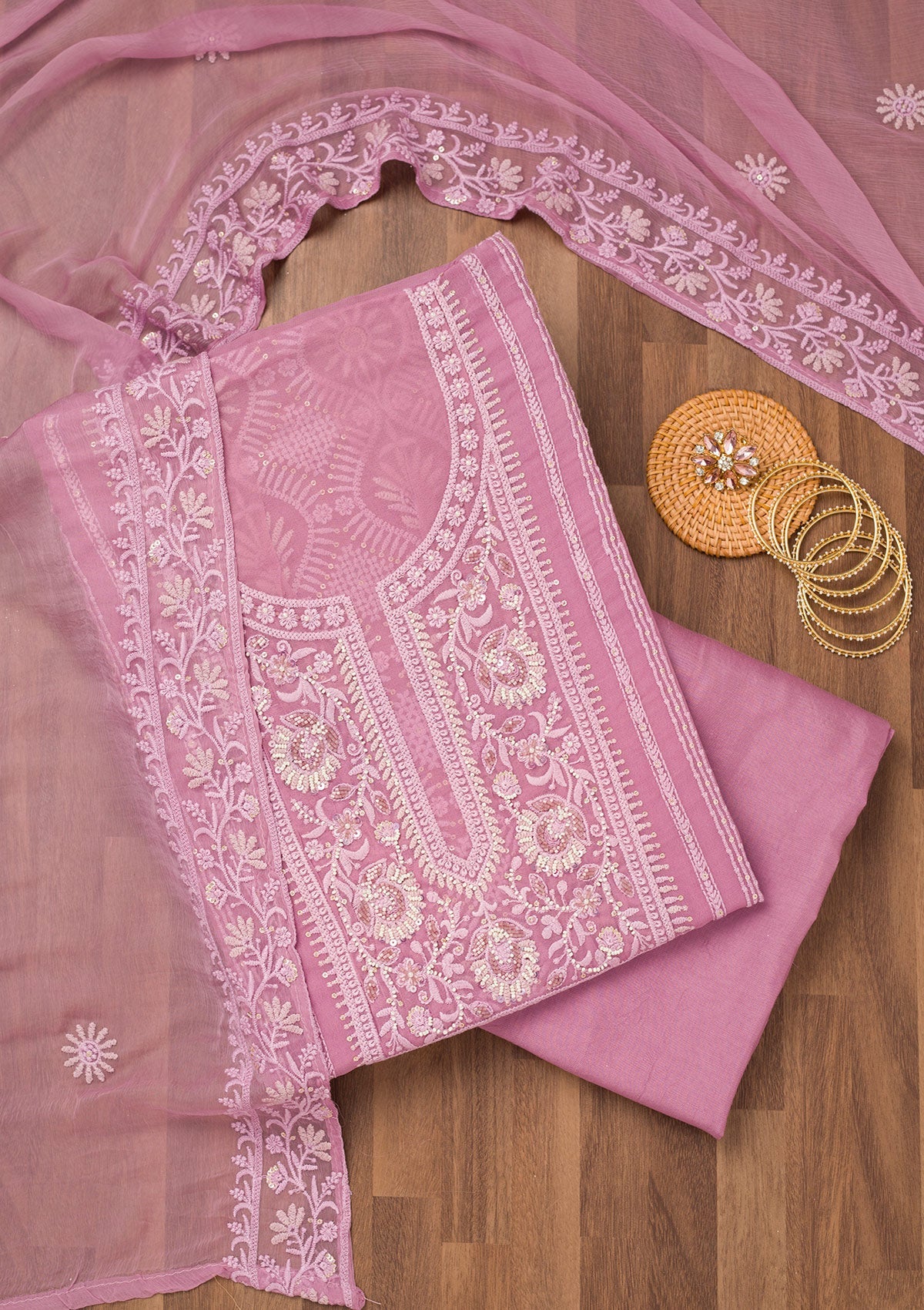Lavender Chikankari Georgette Unstitched Salwar Suit