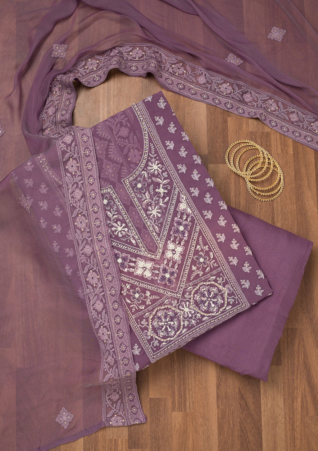 Mauve Chikankari Georgette Unstitched Salwar Suit
