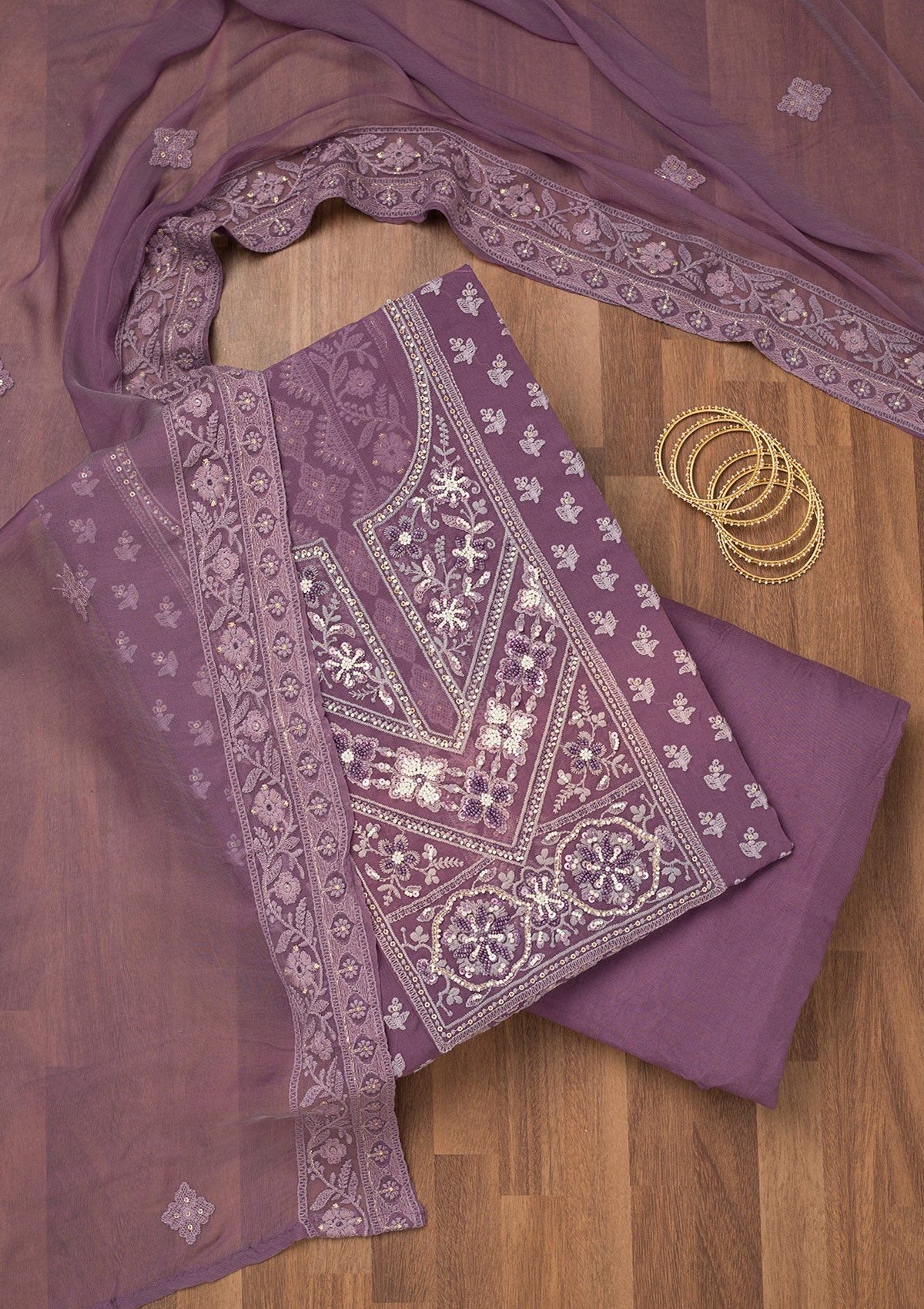 Mauve Chikankari Georgette Unstitched Salwar Suit