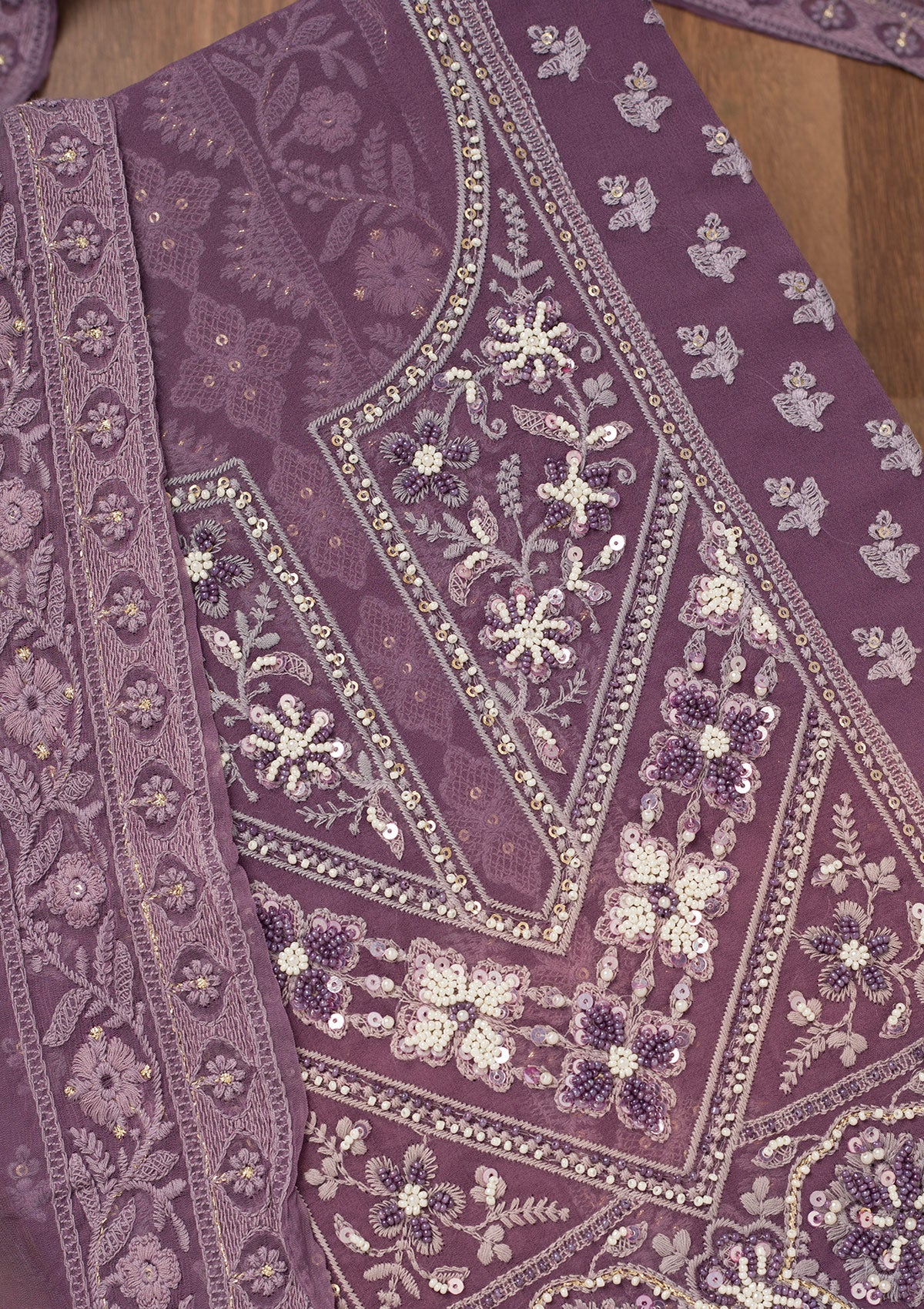 Mauve Chikankari Georgette Unstitched Salwar Suit