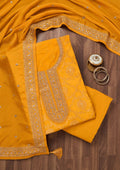 Yellow Zariwork Tissue Unstitched Salwar Suit