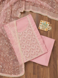 Baby Pink Threadwork Chanderi Unstitched Salwar Suit
