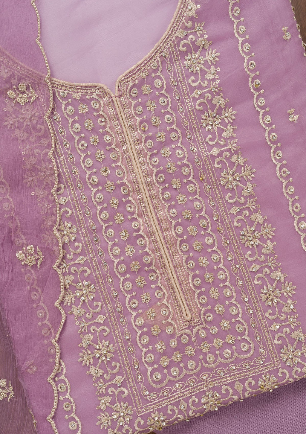 Lavender Zariwork Tissue Unstitched Salwar Suit