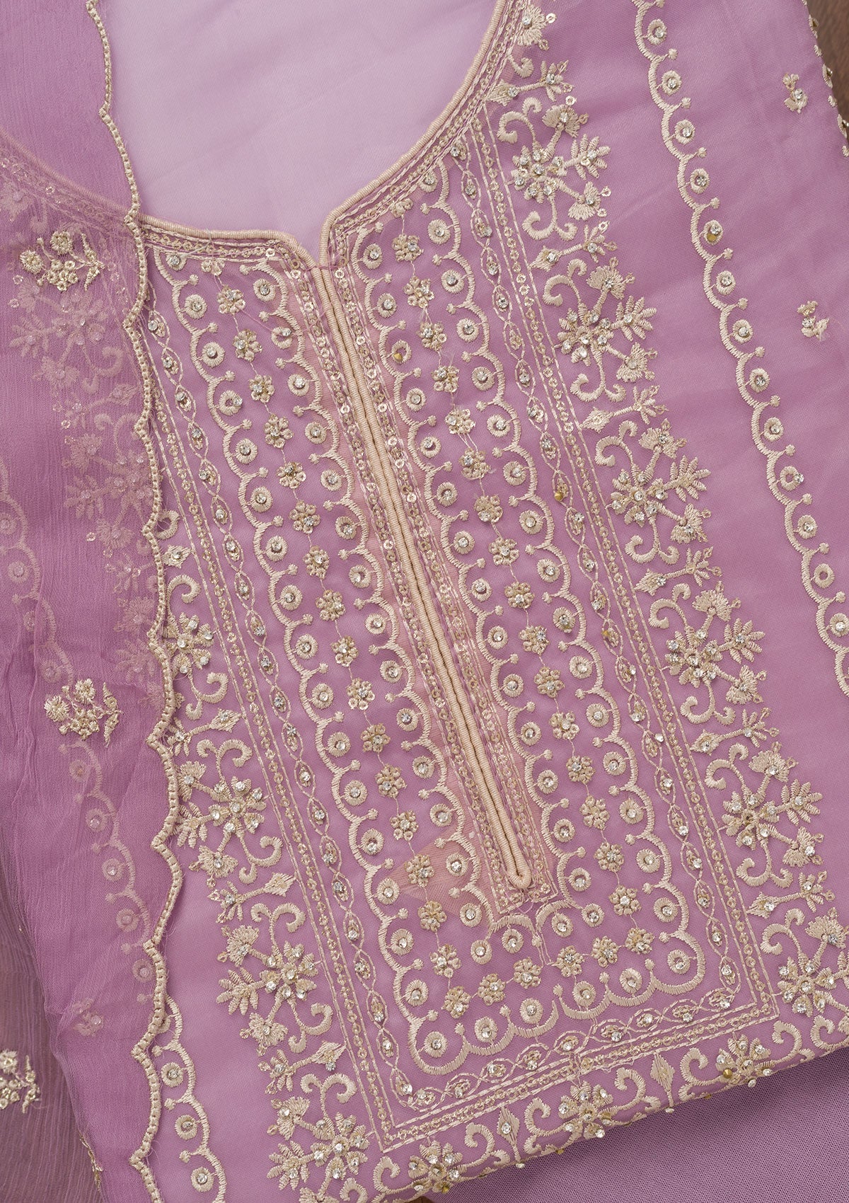 Lavender Zariwork Tissue Unstitched Salwar Suit