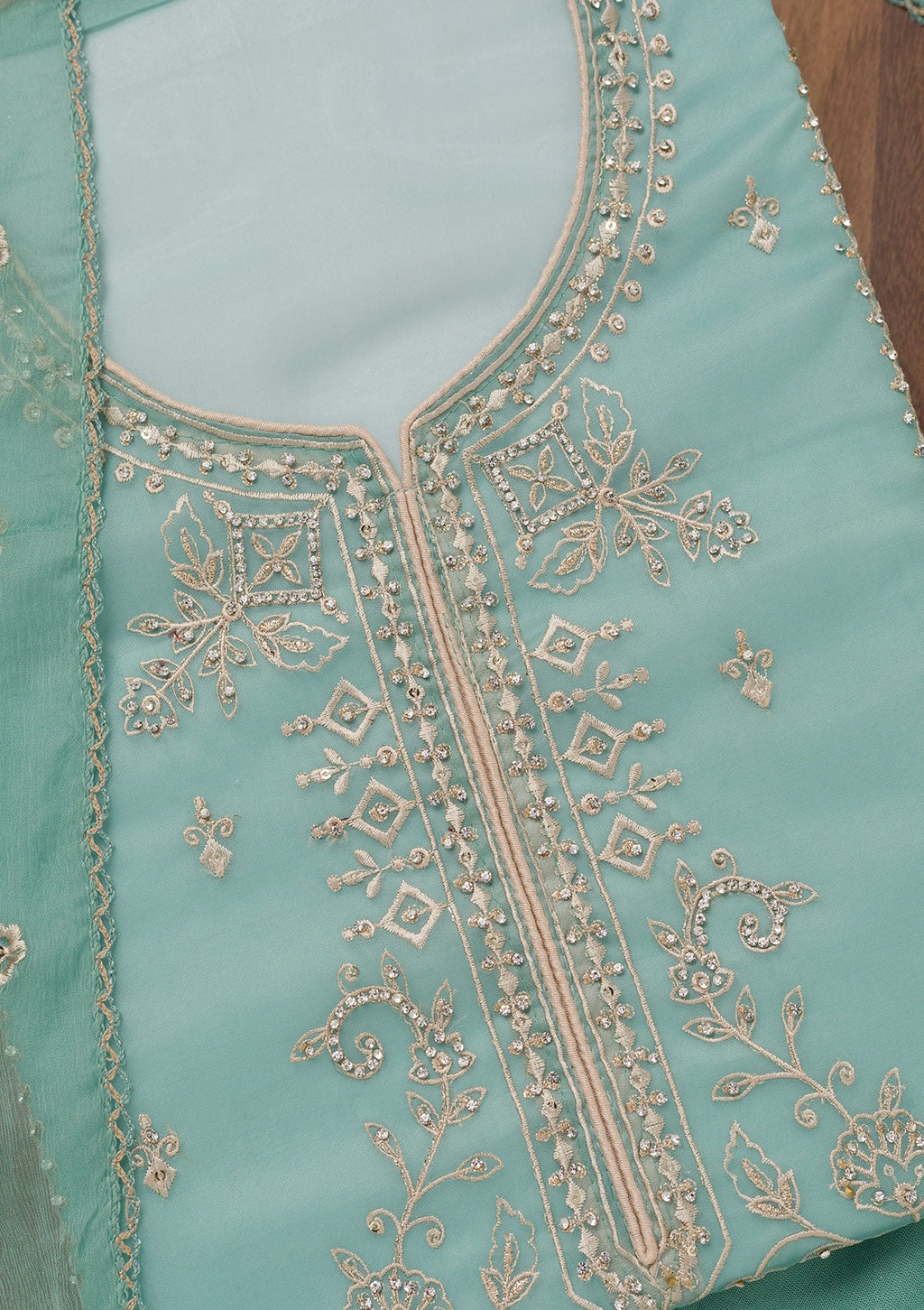 Sea Green Zariwork Tissue Unstitched Salwar Suit