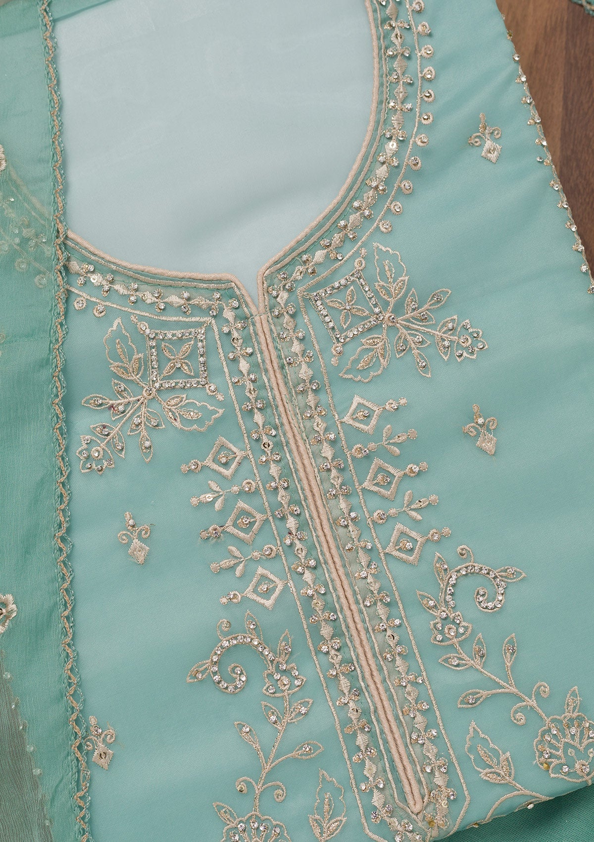 Sea Green Zariwork Tissue Unstitched Salwar Suit