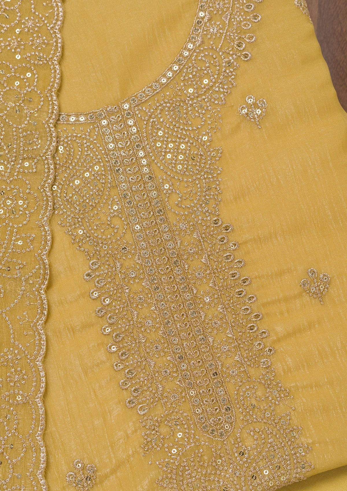 Mustard Zariwork Georgette Unstitched Salwar Suit