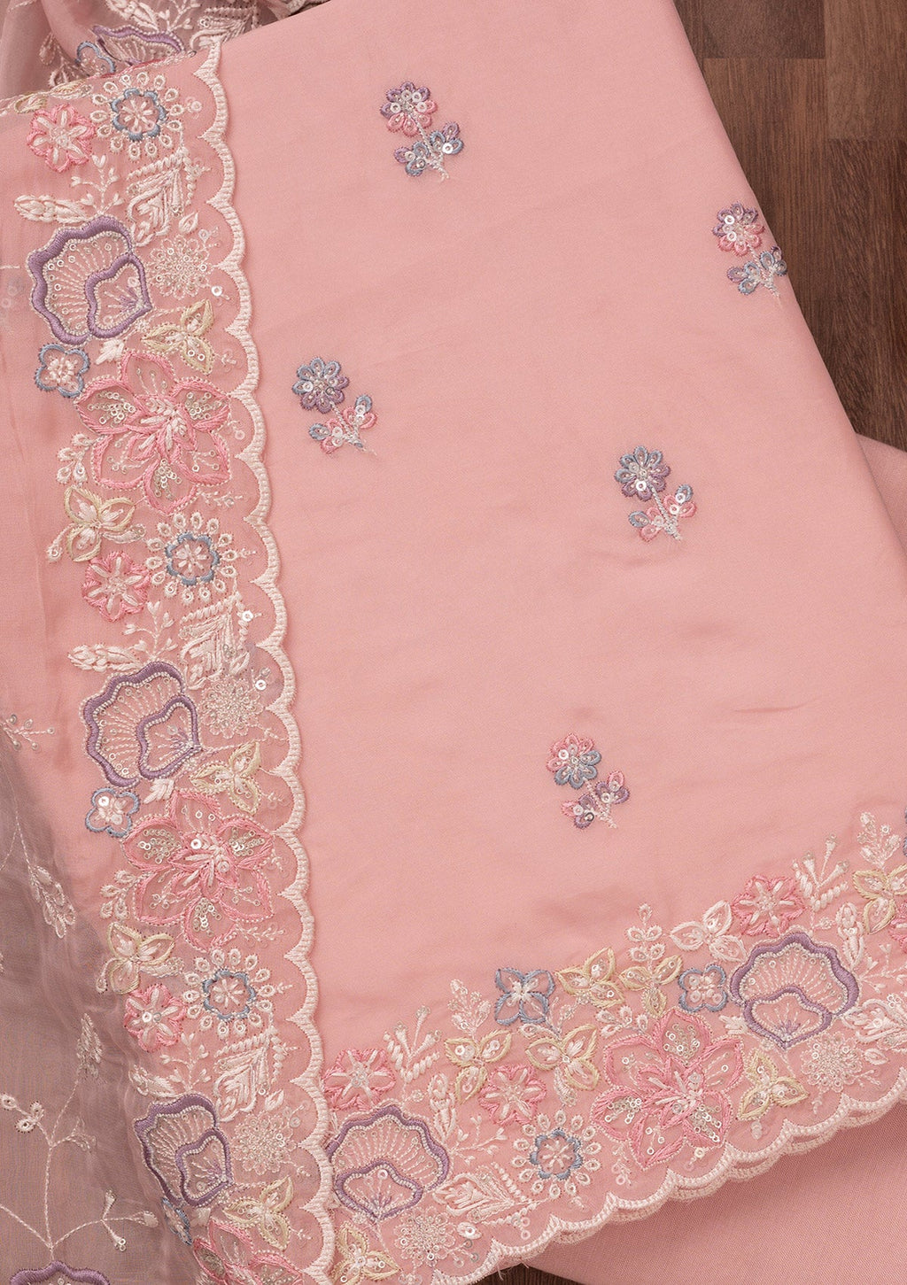 Pink Zariwork Semi Crepe Unstitched Salwar Suit