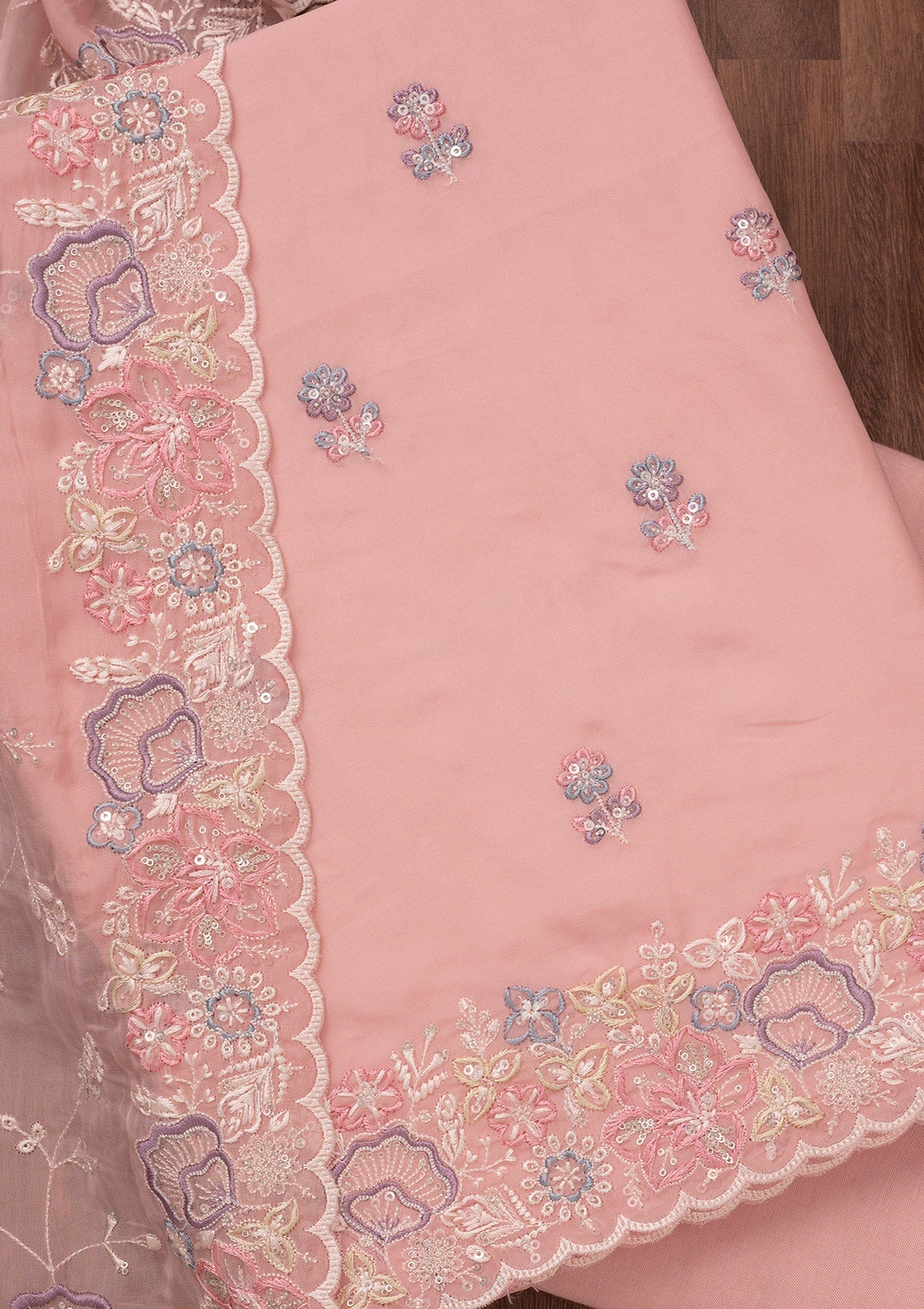 Pink Zariwork Semi Crepe Unstitched Salwar Suit