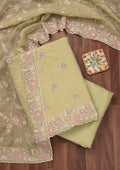Pista Green Zariwork Semi Crepe Unstitched Salwar Suit