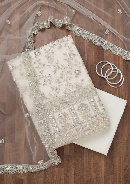 Cream Stonework Net Unstitched Salwar Suit