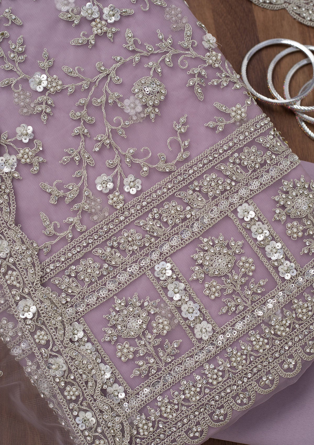 Lavender Stonework Net Unstitched Salwar Suit