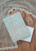 Sky Blue Stonework Net Unstitched Salwar Suit