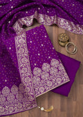 Purple Mirrorwork Semi Crepe Unstitched Salwar Suit